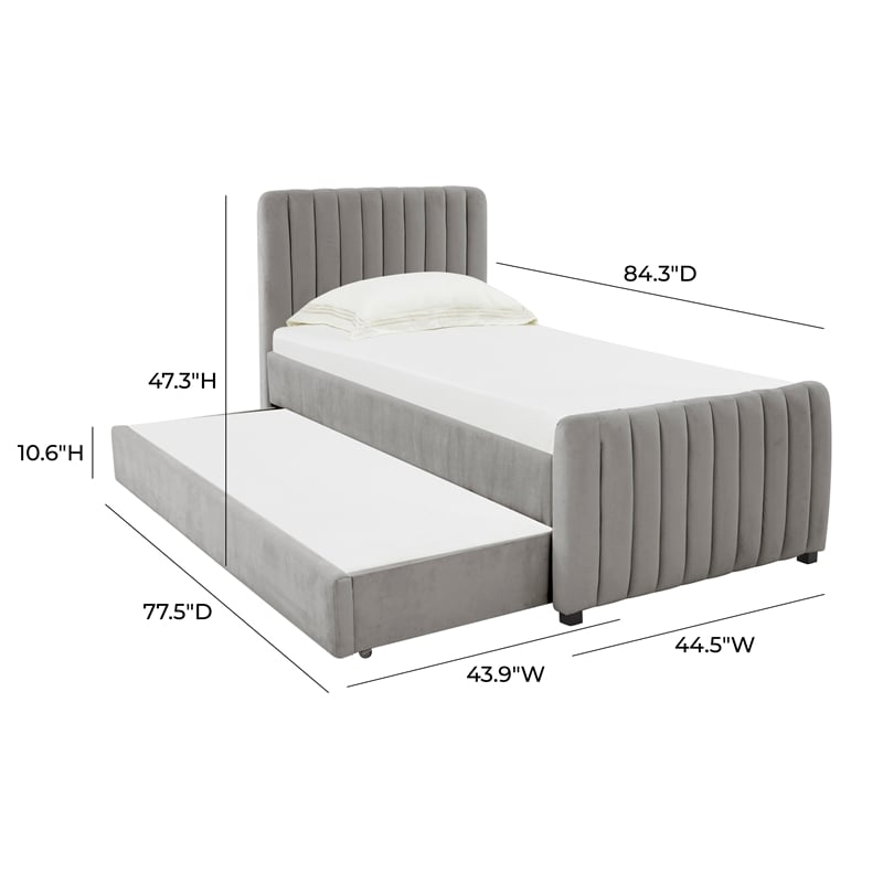 TOV Furniture Angela Grey Velvet Trundle Bed in Twin Size