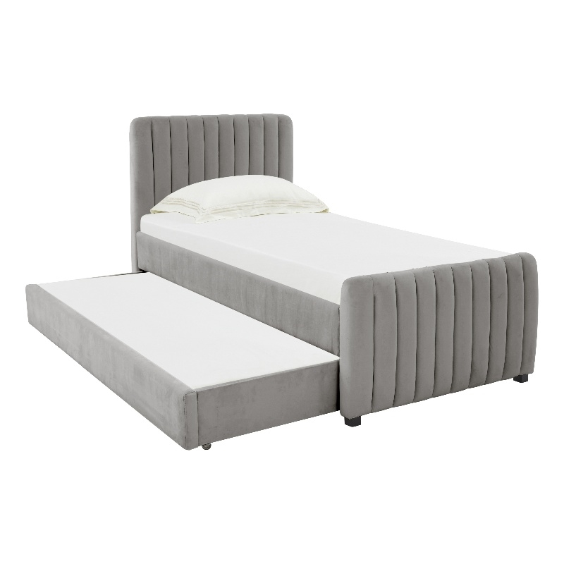 TOV Furniture Angela Grey Velvet Trundle Bed in Twin Size