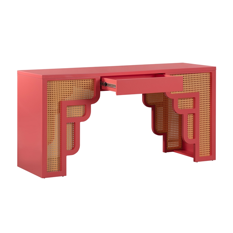 TOV Furniture Suzie Coral Pink & Rattan Desk