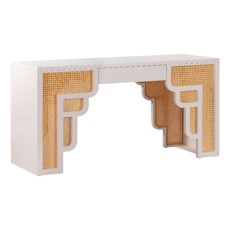 TOV Furniture Suzie Cream & Rattan Desk