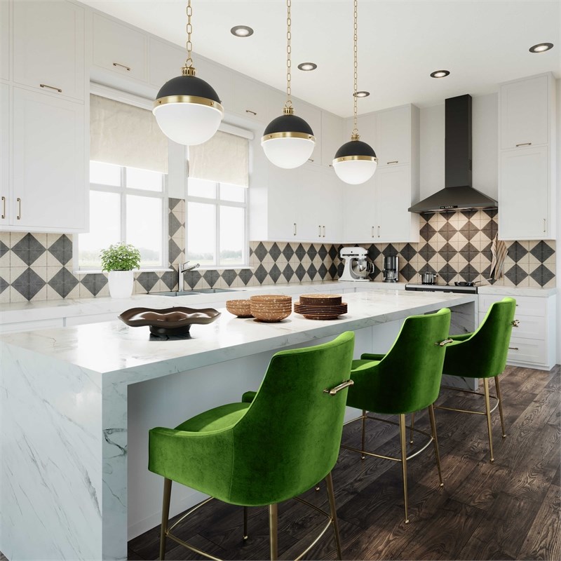 TOV Furniture Beatrix Green Velvet Upholstered Counter Stool - Gold Legs