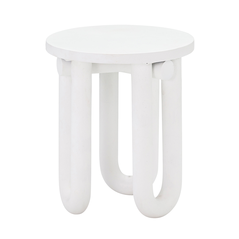 TOV Furniture Tildy Stone Concrete Round Side Table in White Finish