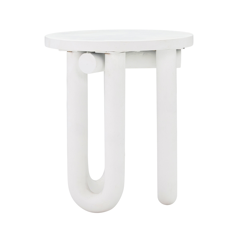 TOV Furniture Tildy Stone Concrete Round Side Table in White Finish