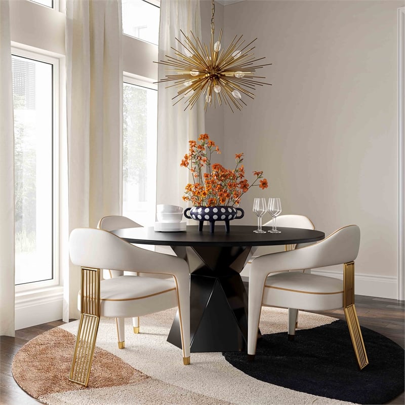 TOV Furniture Corralis Transitional Fabric Dining Chair in Cream/Gold