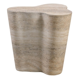Slab Tan Faux Travertine Short Side Table
