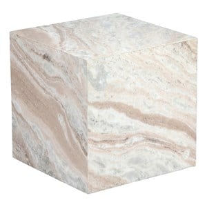 TOV Furniture Keira 15&quot Square Marble Side Table in Cream Finish