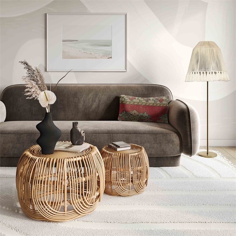 Azrina Natural Rattan Veneer Nesting Tables