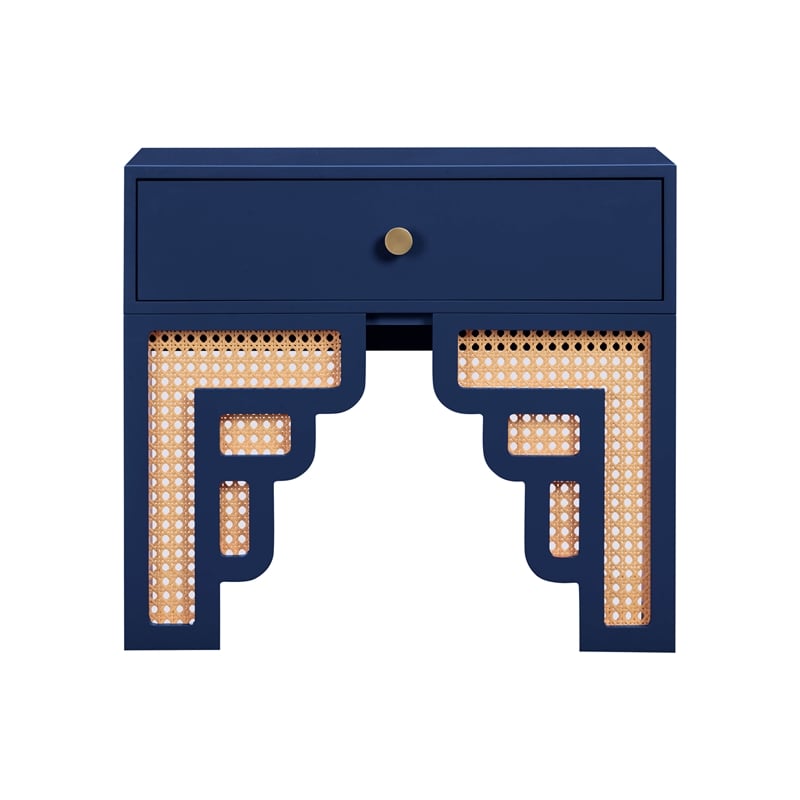 Suzie Navy & Rattan Nightstand