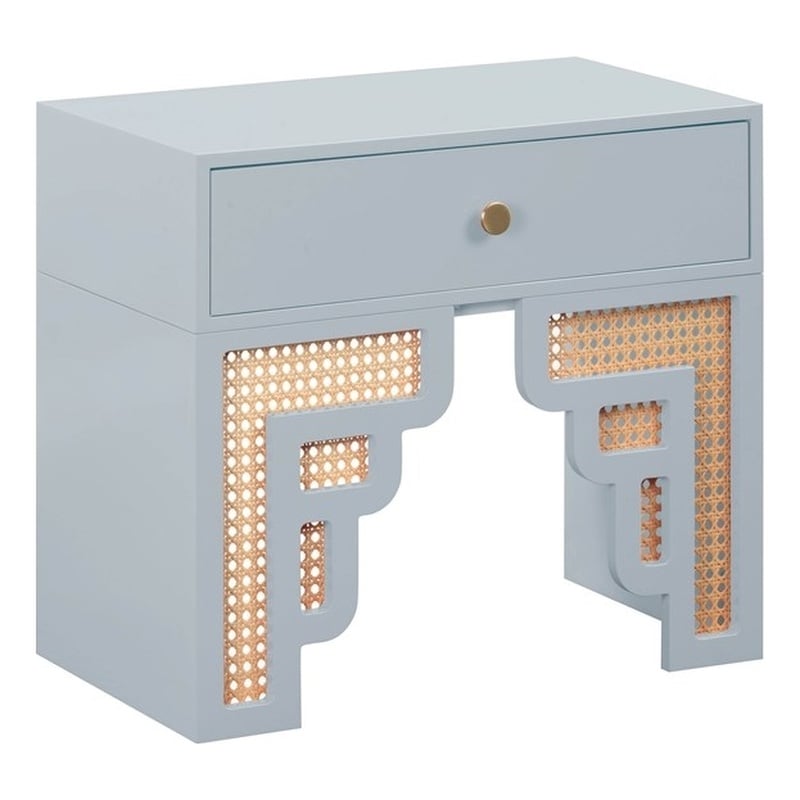 Suzie Pastel Blue & Rattan Nightstand