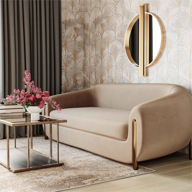 Lina Cafe Au Lait Brown Velvet Sofa by Inspire Me Home Decor