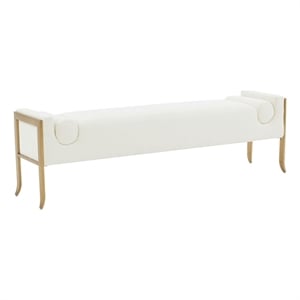 ines cream textured velvet bench
