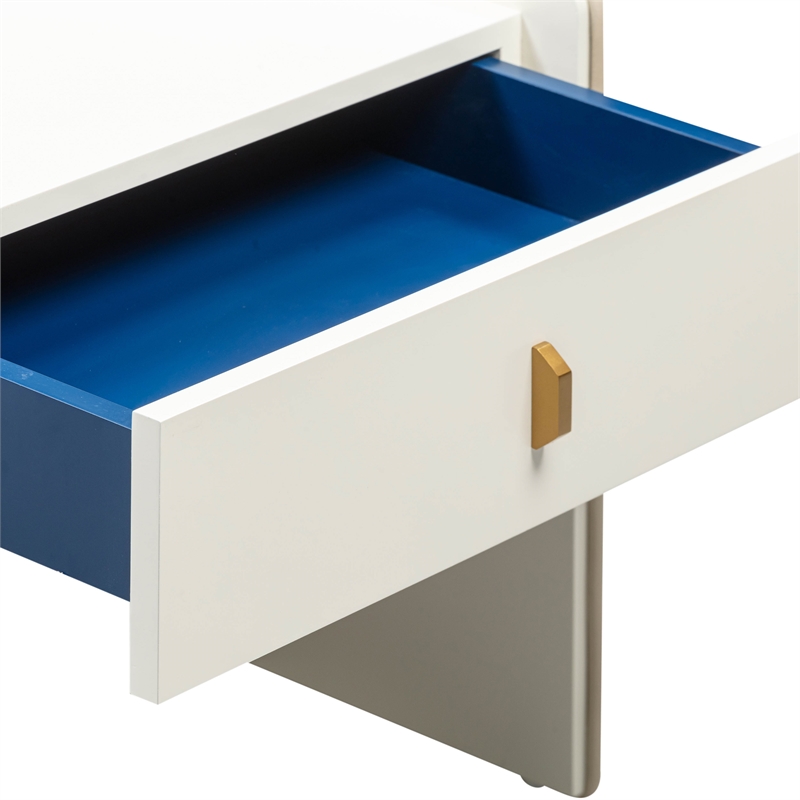 TOV Furniture Collins 1-Drawer Transitional Wood Nightstand in Cream/Blue
