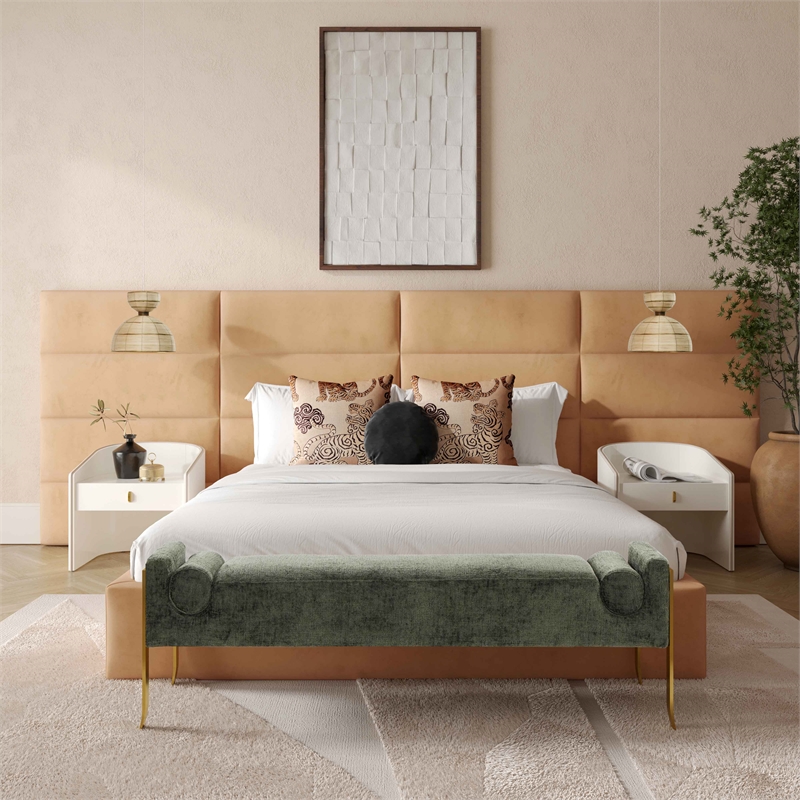 TOV Furniture Collins 1-Drawer Transitional Wood Nightstand in Cream/Blue