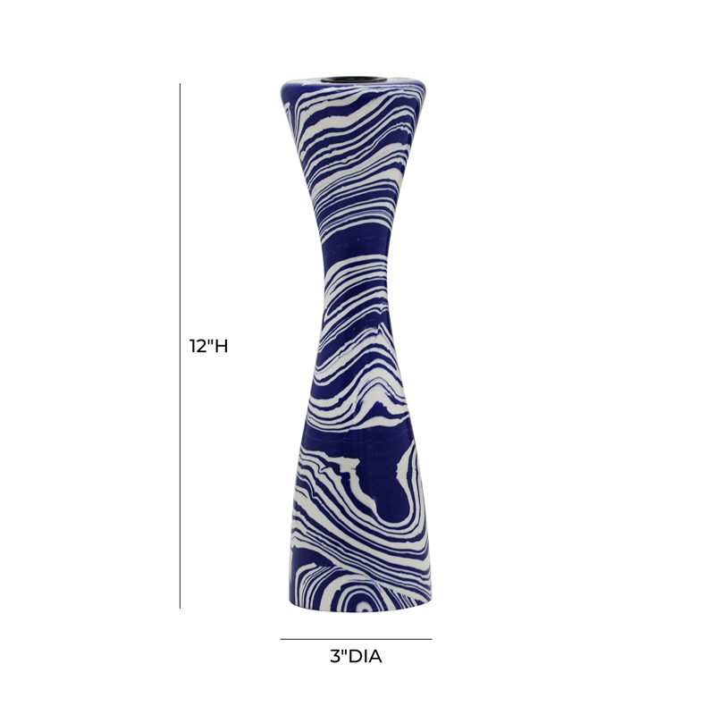 TOV Furniture Serene Contemporary Resin Large Candlestick in Blue/White