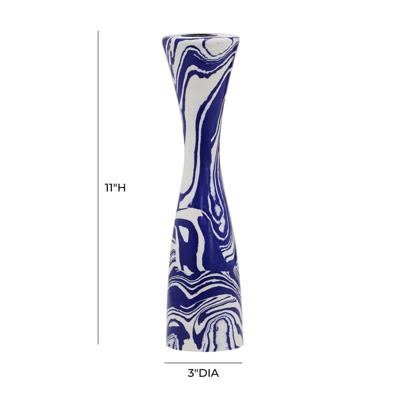 TOV Furniture Serene Contemporary Resin Small Candlestick in Blue/White