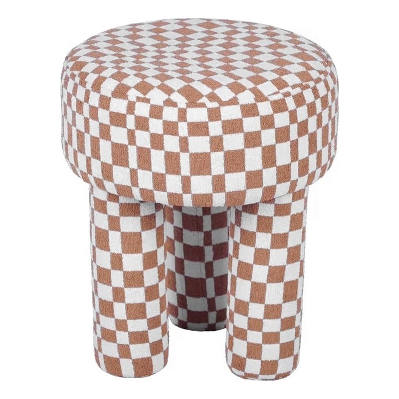 Claire Brown Checkered Boucle Stool