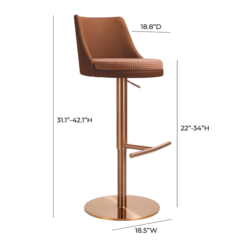 Reagan Cafe Au Lait Upholstered Adjustable Swivel Stool