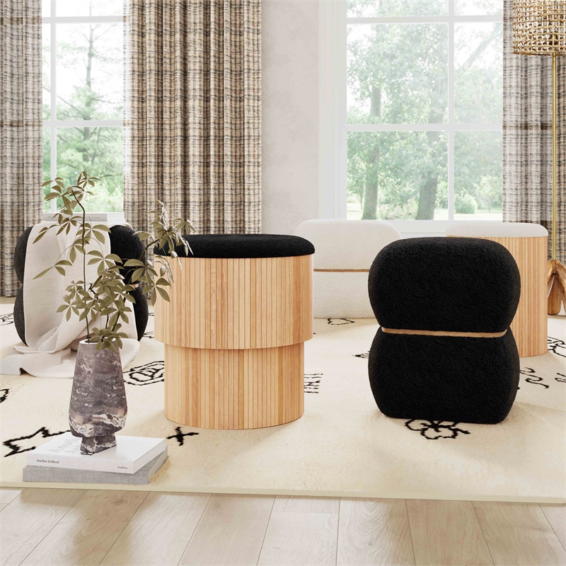 TOV Furniture Sagano Upholstered Fabric & MDF Storage Ottoman in Black