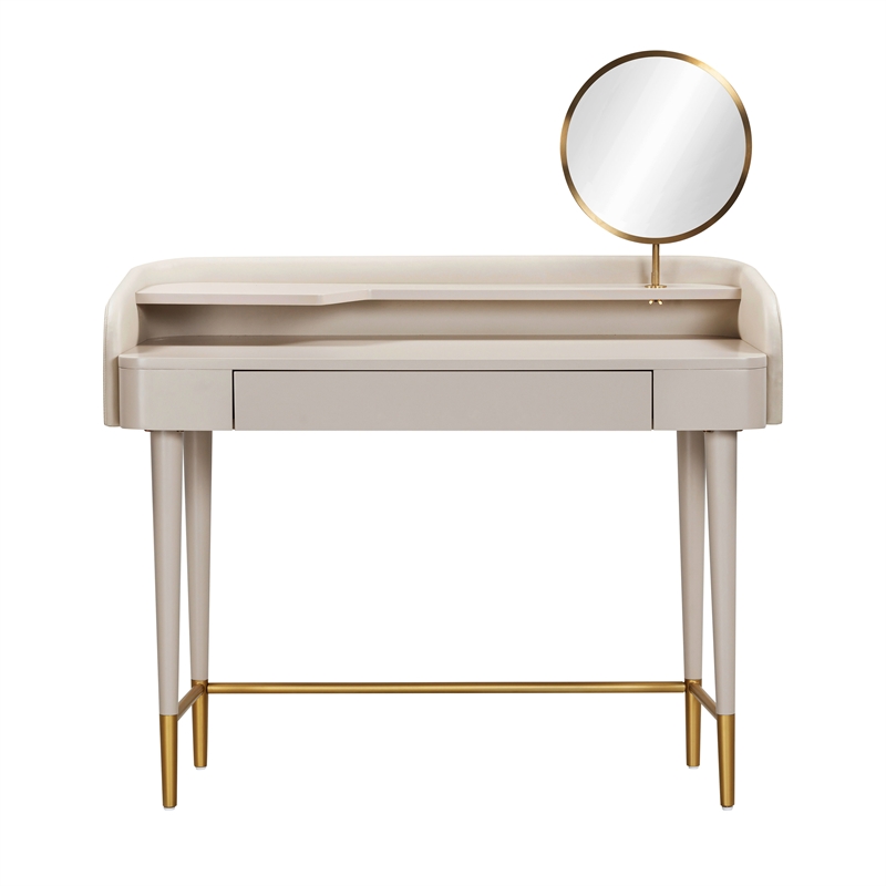 TOV Furniture Penelope Vegan Leather & Wood Vanity Desk in Taupe