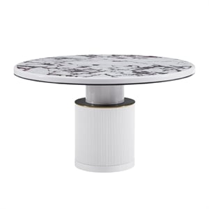 TOV Furniture Vanessa Round Marble & Wood Dining Table in White