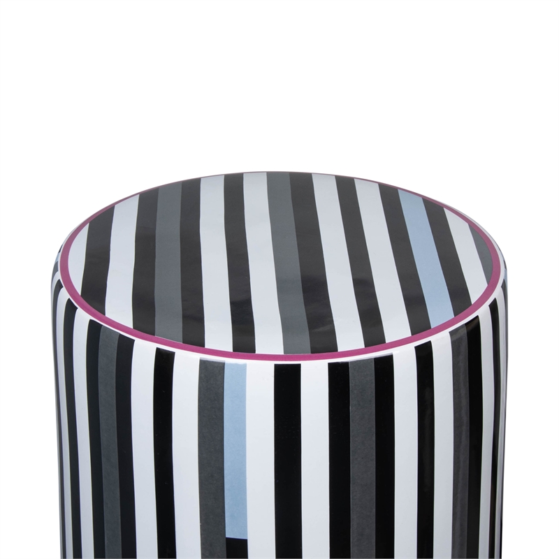 Taurus Ceramic Stool in Modern Black and White Stripes Print
