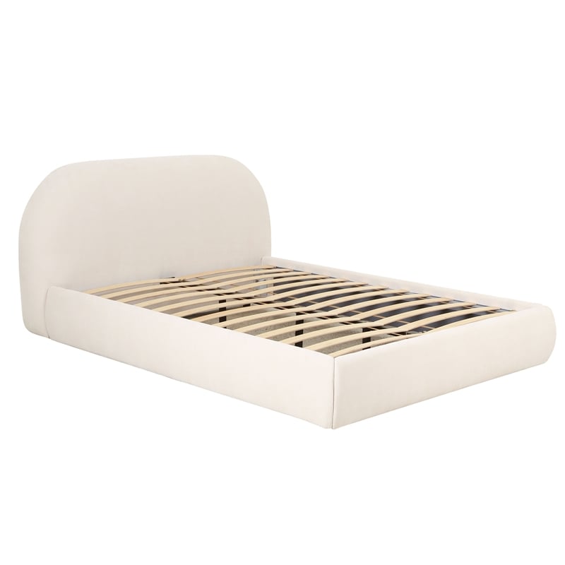TOV Furniture Bara Upholstered Modern Velvet Queen Bed in Cream