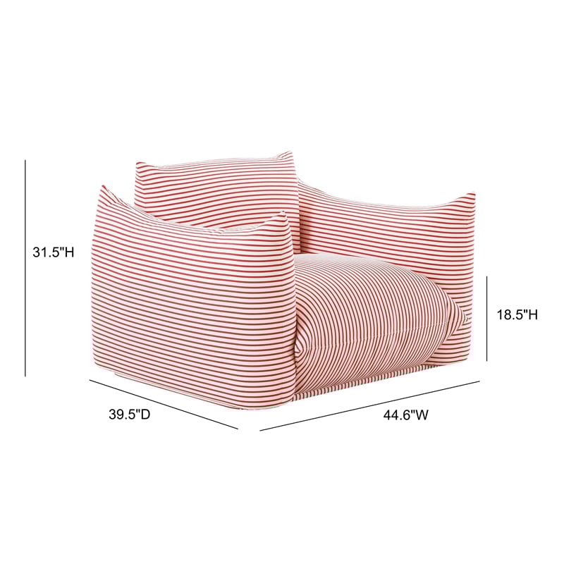 TOV Furniture Saint Tropez Striped Fabric Outdoor Armchair in Pearl and Red