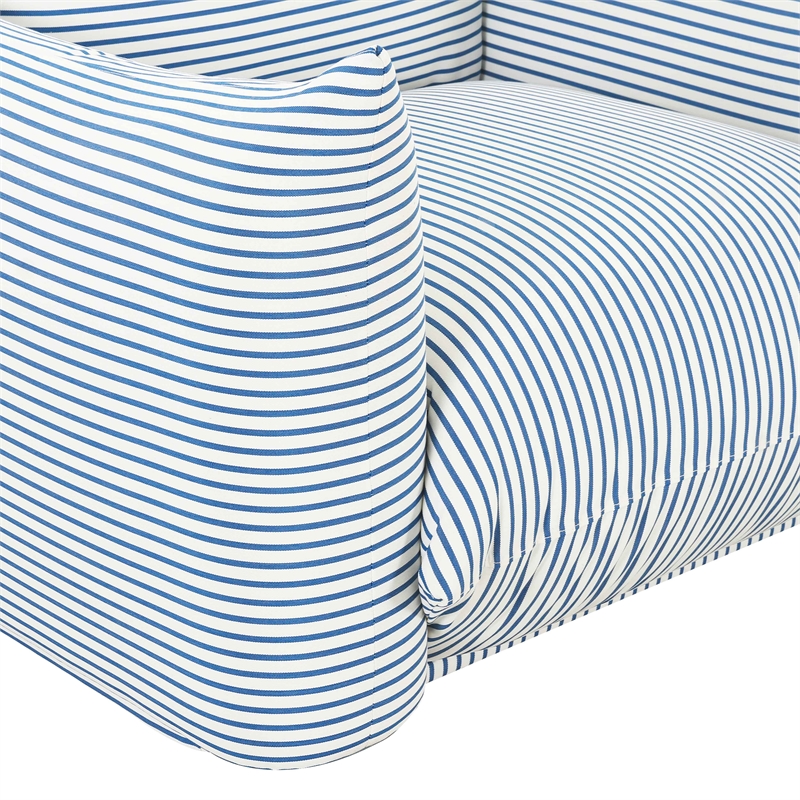 TOV Furniture Saint Tropez Striped Fabric Outdoor Armchair in Pearl and Blue