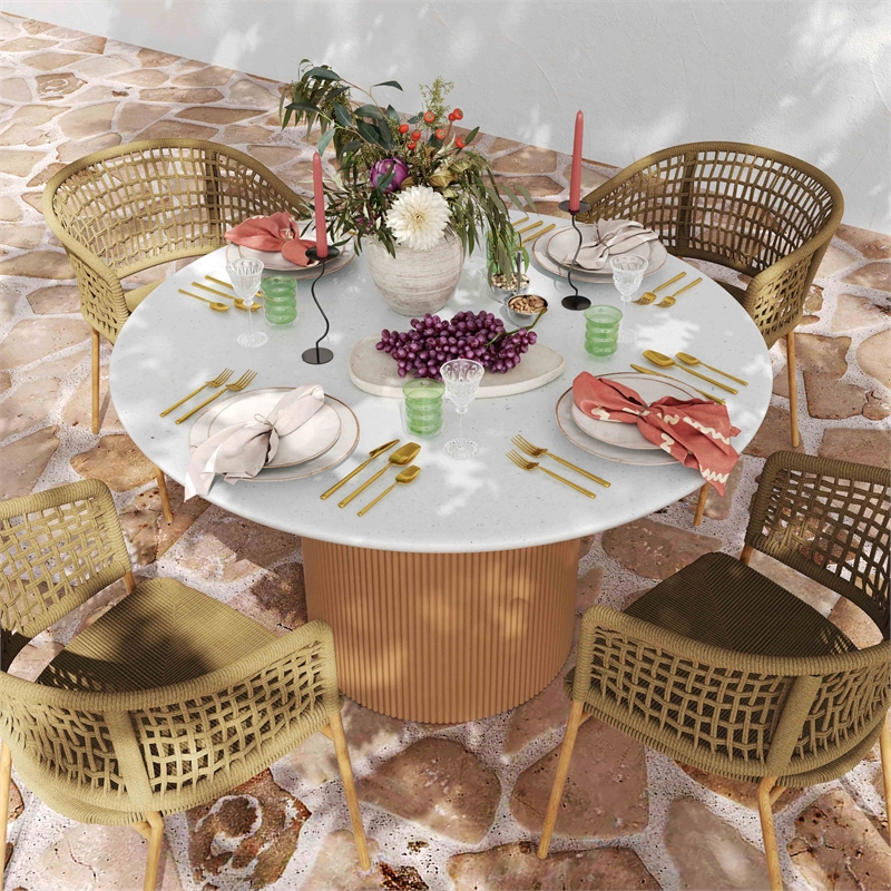 TOV Furniture Rose Indoor / Outdoor Round Stone Dining Table in Terracotta