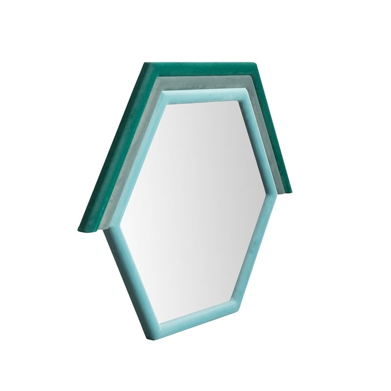 TOV Furniture Lally Prism Velvet & Glass Wall Mirror in Aqua Blue