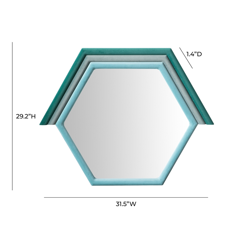 TOV Furniture Lally Prism Velvet & Glass Wall Mirror in Aqua Blue