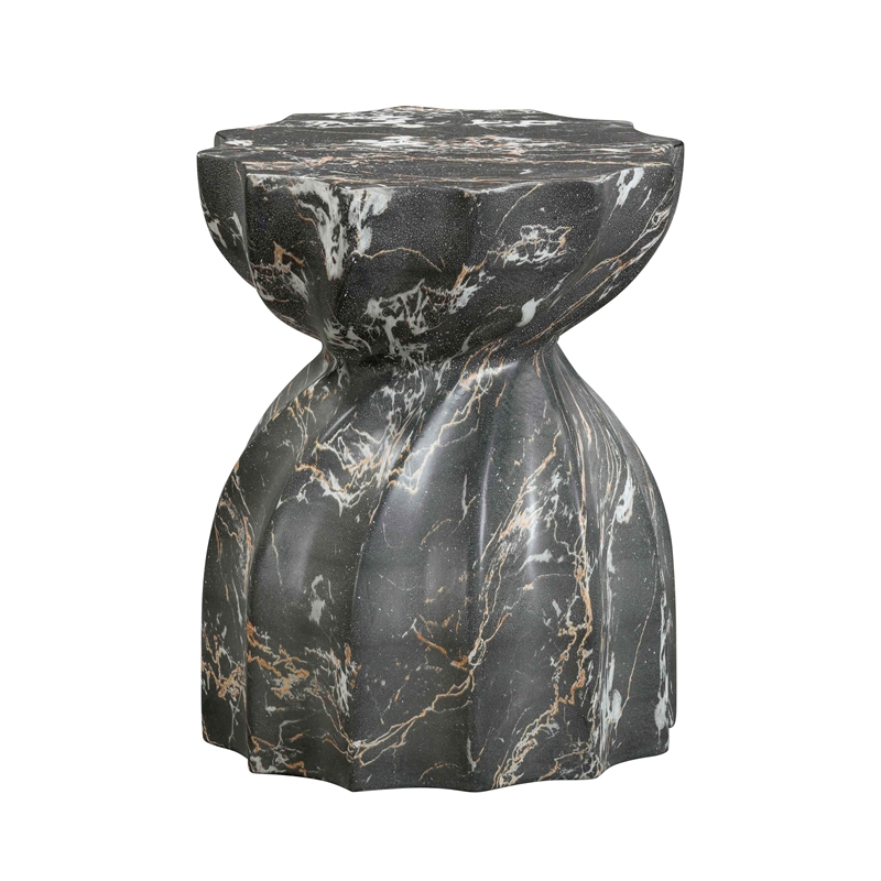 TOV Furniture Turin Indoor / Outdoor Faux Marble & Stone Stool in Black