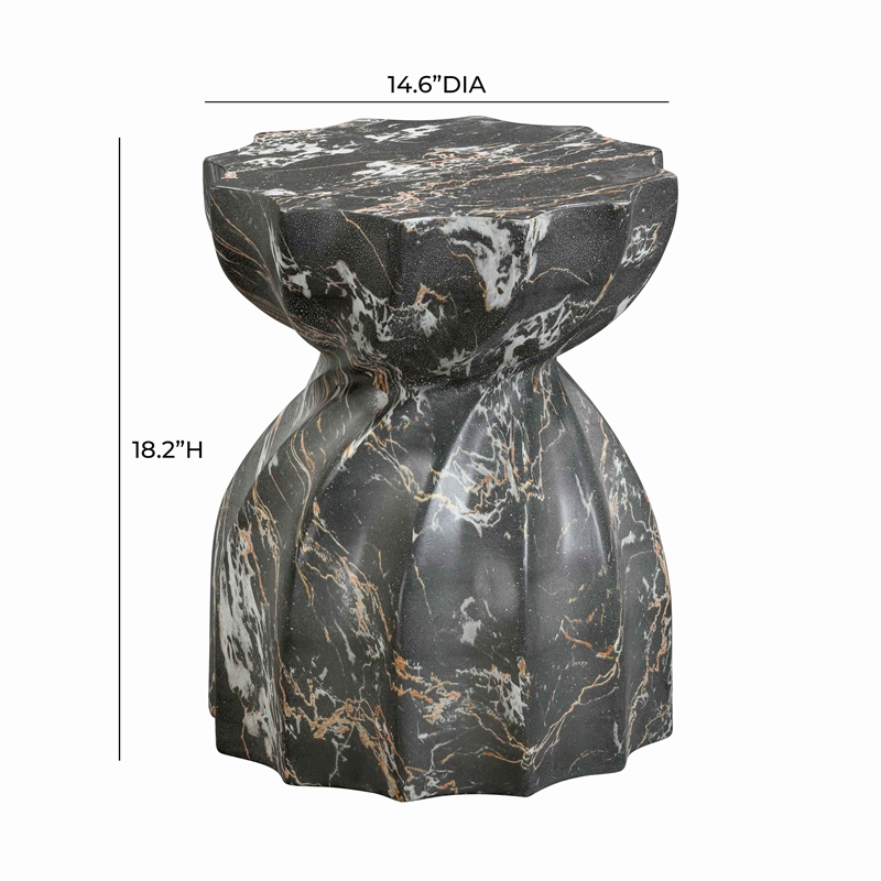 TOV Furniture Turin Indoor / Outdoor Faux Marble & Stone Stool in Black