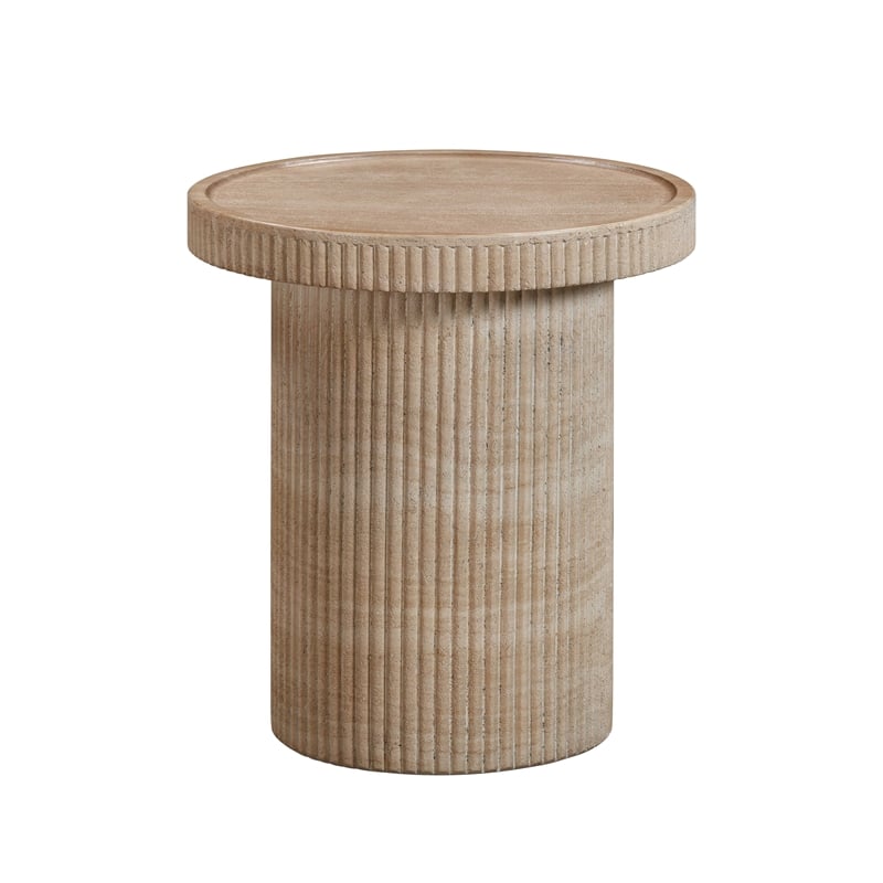 TOV Furniture Darcy Faux Travertine & Marble Side Table in Tan