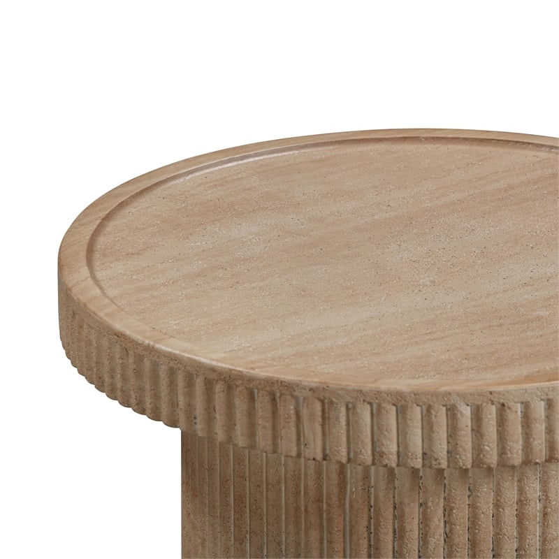 TOV Furniture Darcy Faux Travertine & Marble Side Table in Tan