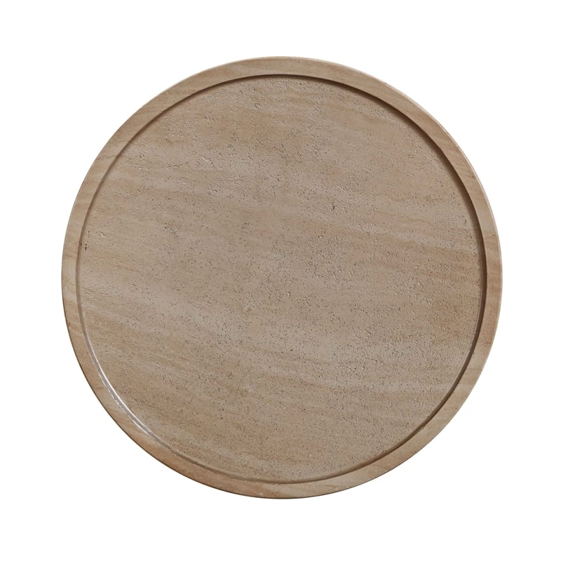 TOV Furniture Darcy Faux Travertine & Marble Side Table in Tan