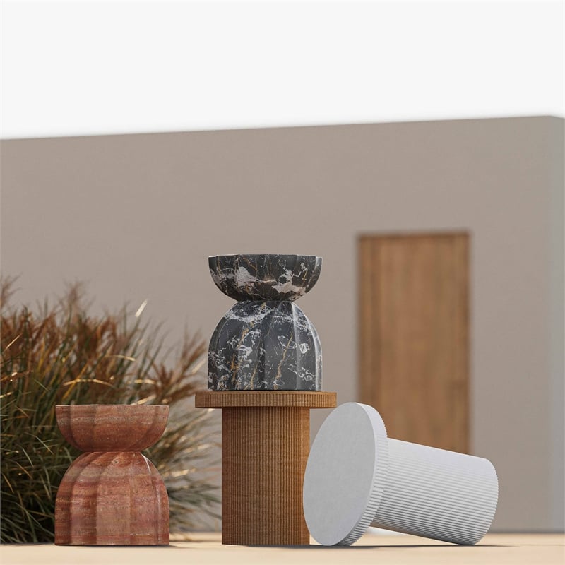 TOV Furniture Darcy Faux Travertine & Marble Side Table in Tan