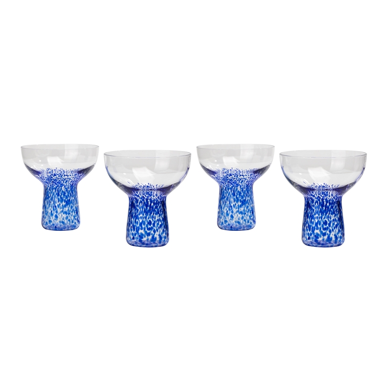 TOV Furniture Dottie Dots Transitional Glass Cocktail in Blue (Set of 4)