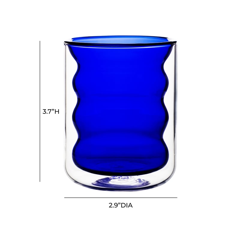 TOV Furniture Waves Transitional Glass Water Glasses in Blue (Set of 4)