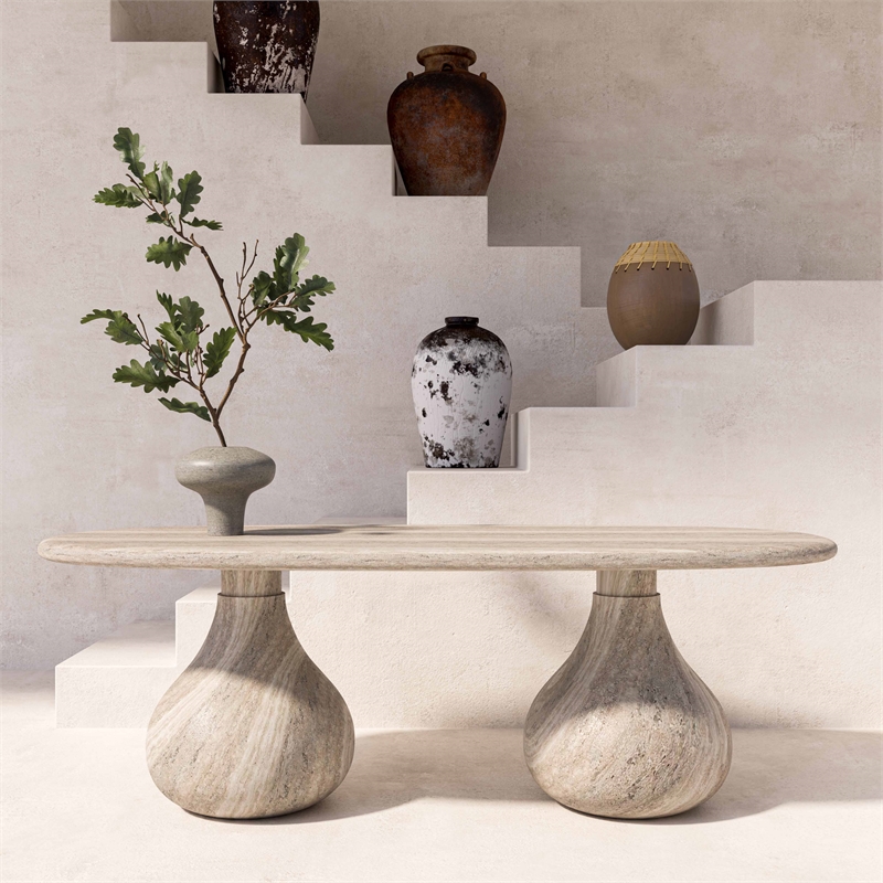 TOV Furniture Indoor/Outdoor Stone Pedestal Dining Table in Stone
