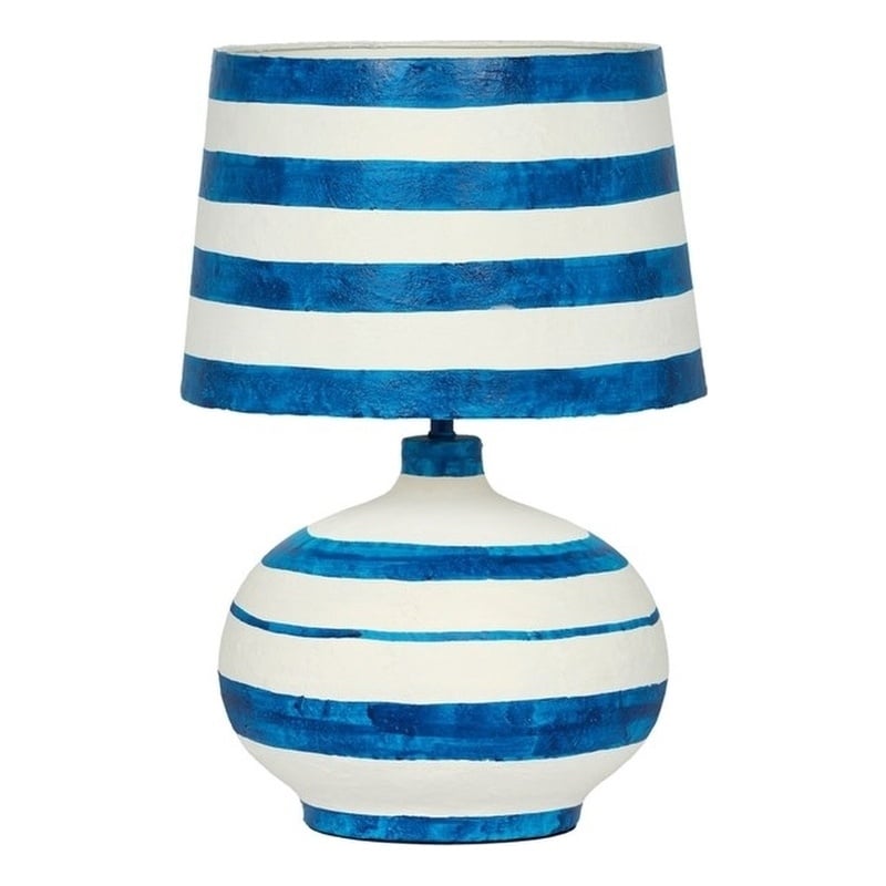 Positano Blue Striped Papier Mache Table Lamp