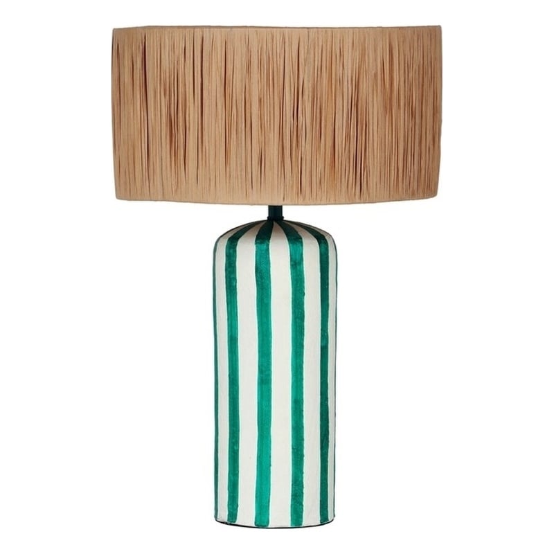 Ravello Green Striped Papier Mache Table Lamp