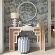 Dex Pastel Blue Striped Linen Ottoman
