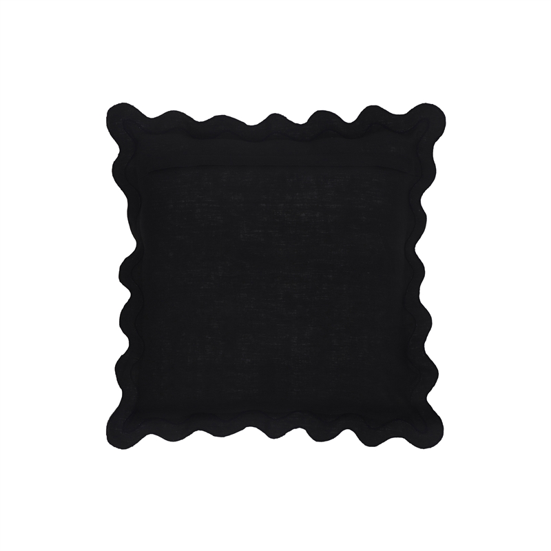 Scalloped Edge Black and White Cotton Velvet Throw Pillow
