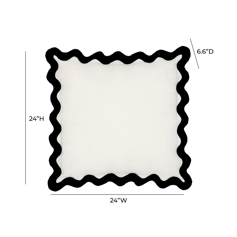 Scalloped Edge Black and White Cotton Velvet Throw Pillow
