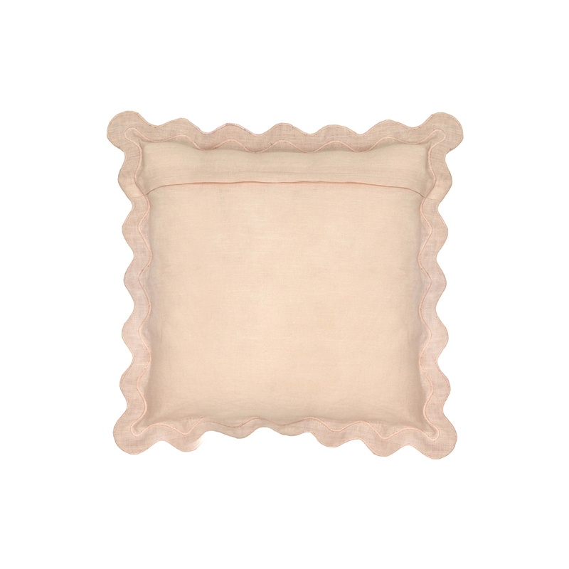 Scalloped Edge Cream and Rust Cotton Velvet Throw Pillow