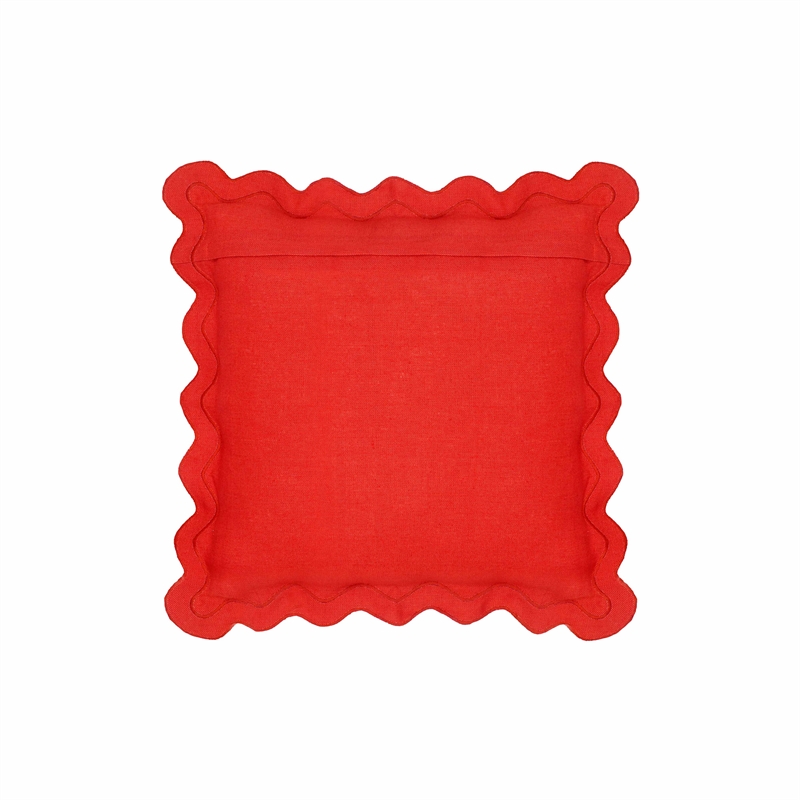 Scalloped Edge Rust and Pink Linen Throw Pillow