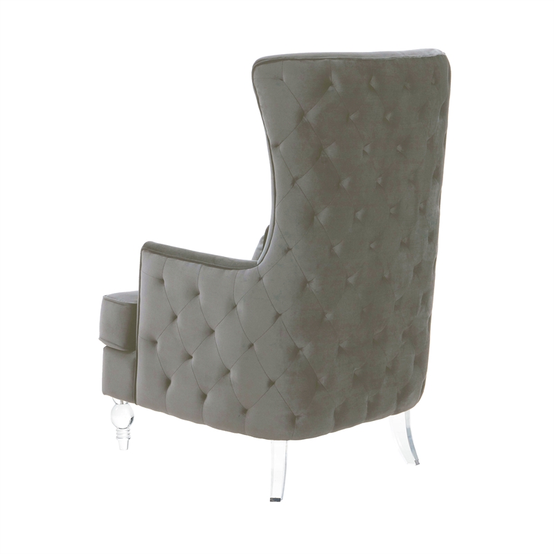 Aubree Gray Velvet Chair with Acrylic Legs