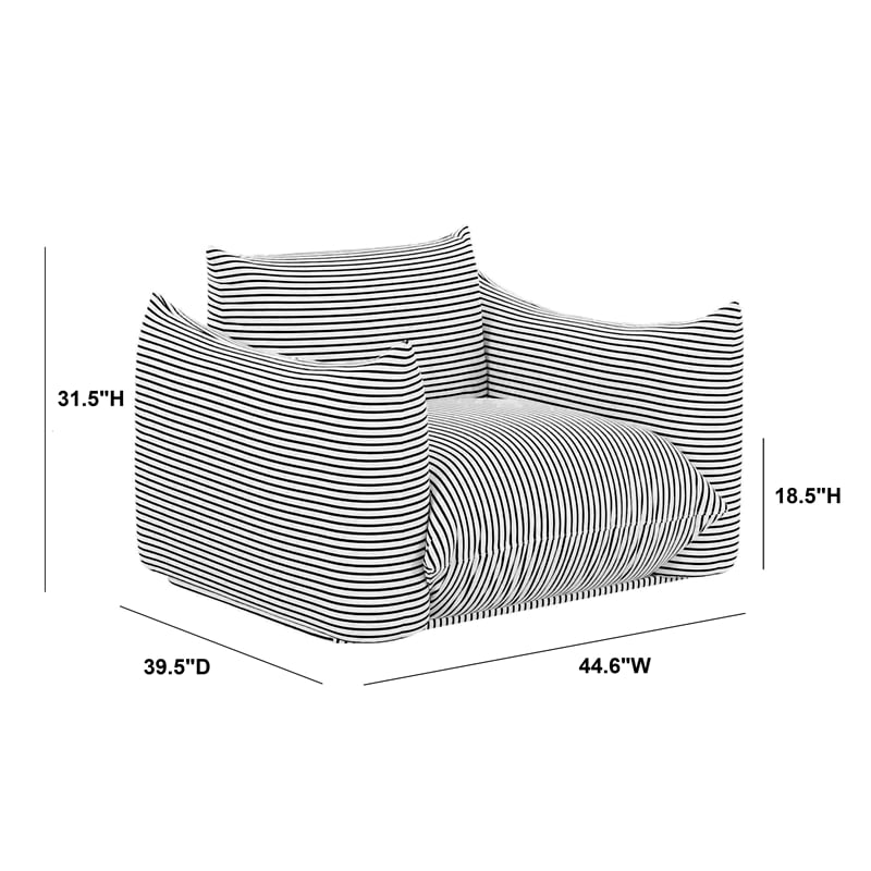 Saint Tropez Pearl and Black Striped Stuffed Outdoor Armchair