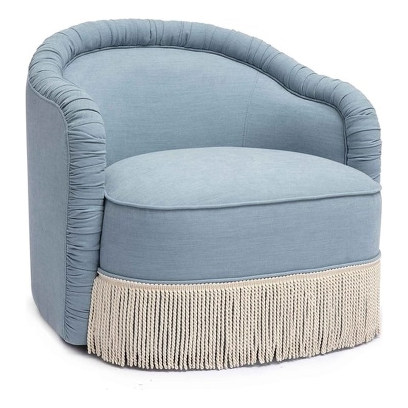 Pamela Faded Blue Recycled Fabric Tassel Lounge Chair